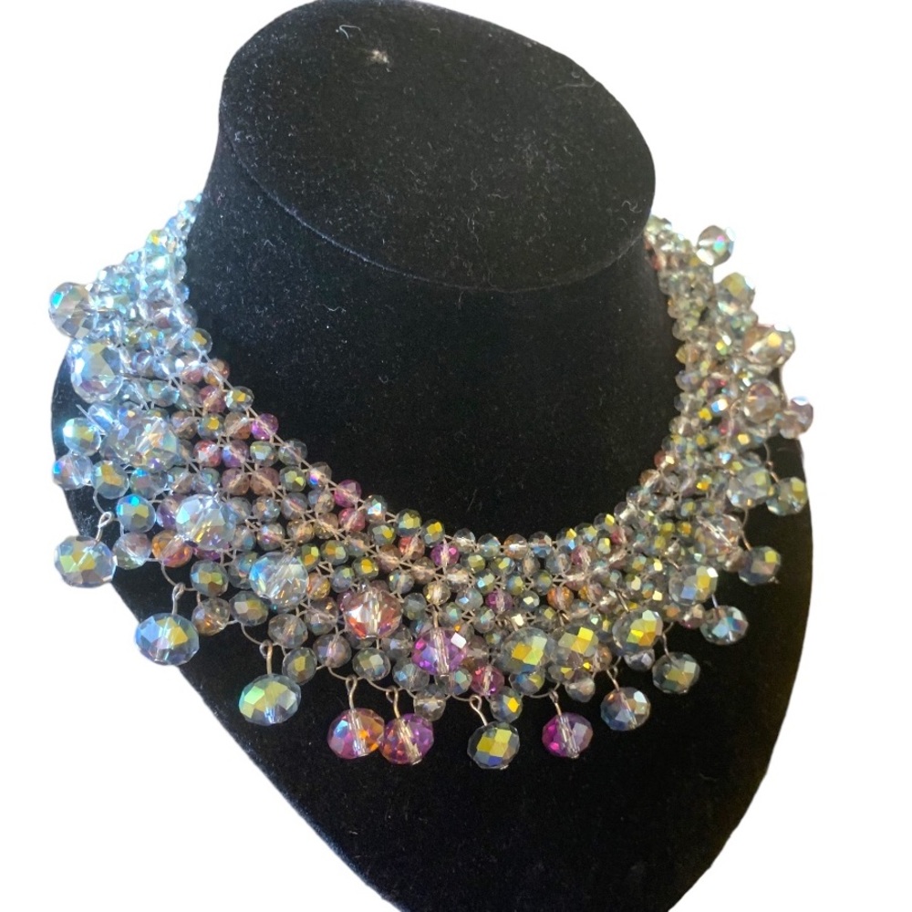 Handmade Dramatic Aurora Borealis Crystal
Collar Necklace